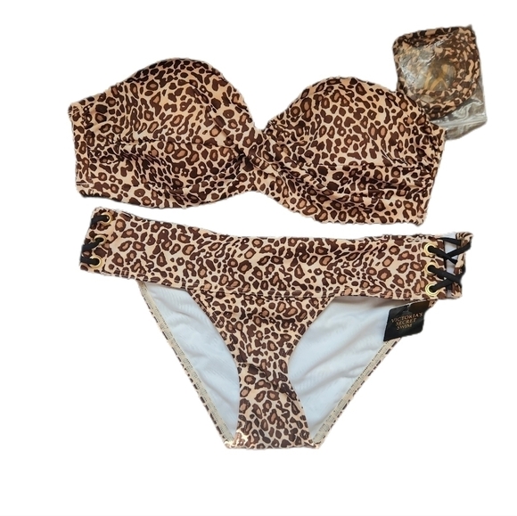 Nwt Leopard print Victoria's Secret size 34B Xs strapless bikini - Picture 1 of 7